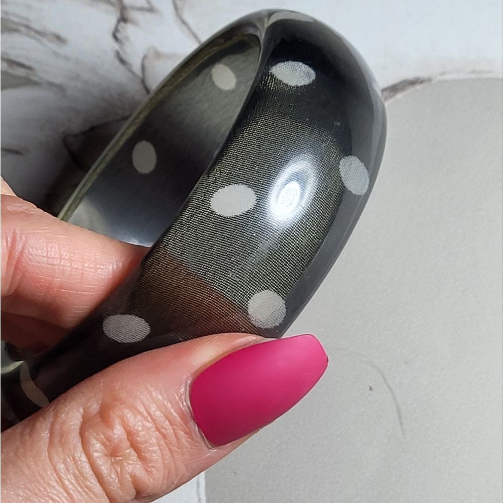 Vintage Black and White Polka Dot Resin Bangle Bracelet
